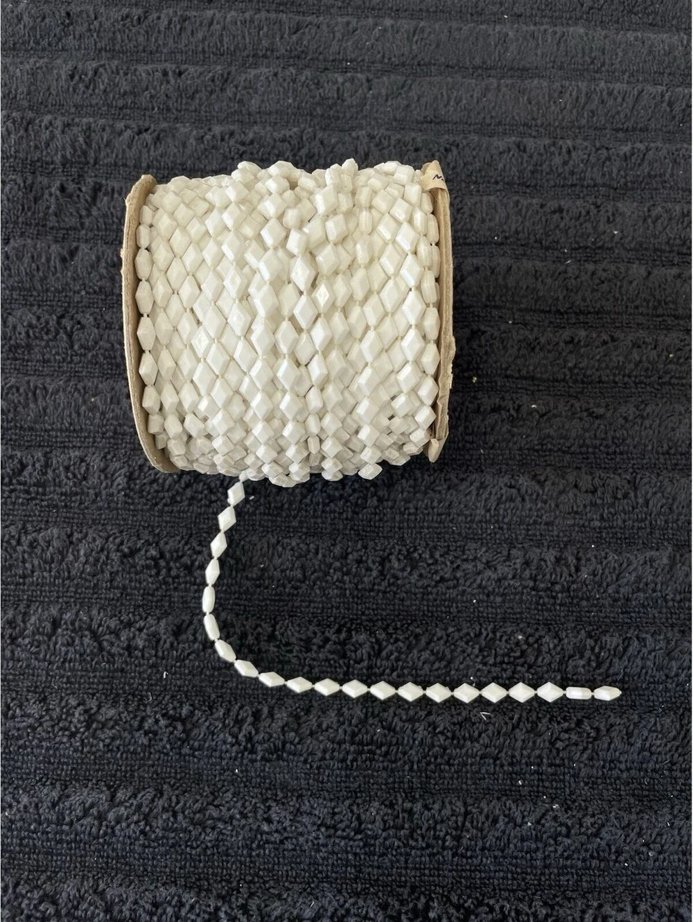 VTG Bead String Garland White Beads Plastic Beaded Craft Garland Trim